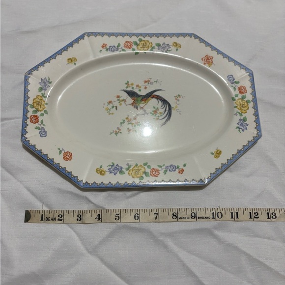 Vintage Floral Octagonal Platter with Bird Design - Picture 2 of 7